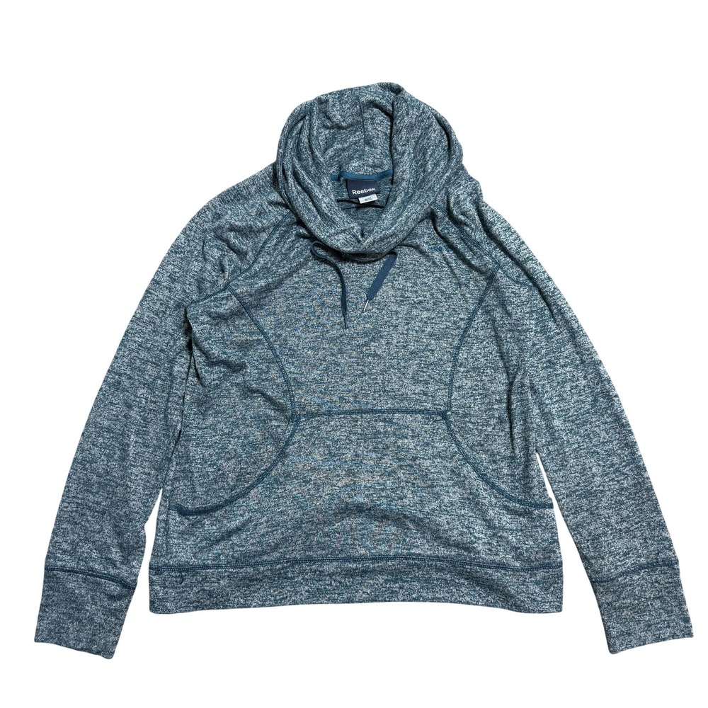 Reebok Hoodie Womens XL Blue Cowl Neck Funnel Pullover Athleisure Knit Stretch